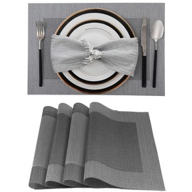 Createshao PVC Silver Rectangular Teslin Placemat Frame Placemats Table Mat Simple Tablemats(B- Silver,4 Pcs)