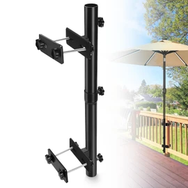 ZZM Patio Umbrella Holder for Deck Railing, Adjustable Deck Umbrella Mount Outdoor, Attachable to Railing Mounting Brackets - Upgraded 3 Screws to Secure Umbrella Handle, Maximizes Deck Space (Dark)