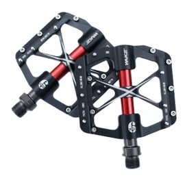 TRKIMAL Road/Mountain Bike Pedals - 3 Bearings Bicycle Pedals - Non-Slip Studs 9/16” CNC Aluminium Alloy Machined Flat Pedals with Removable Anti-Skid Nails (Black)