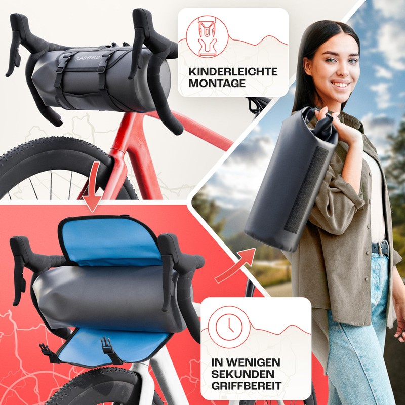 LAINFELD Bicycle Handlebar Bag [8 Litres] | 100% Waterproof |