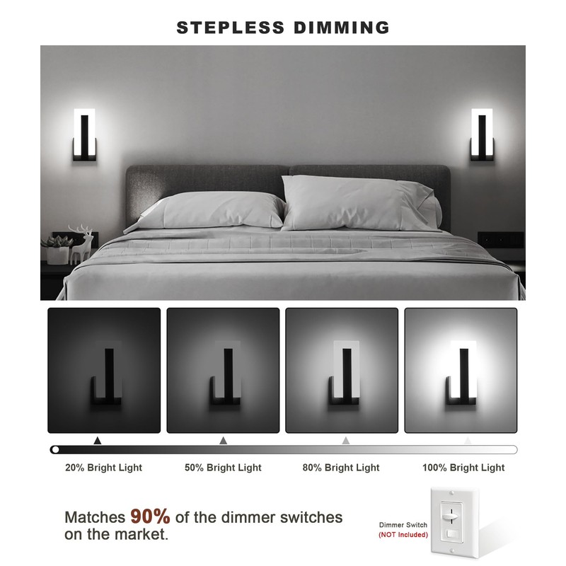 Pasoar Hardwire Modern Wall Sconces with Stepless Adjustable 10%-100% 7W