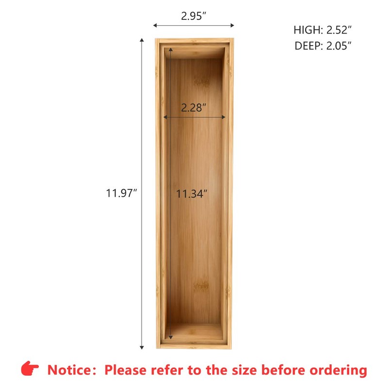 Drawer Organizer Bamboo Storage Box - Kitchen Bathroom Desk Wood