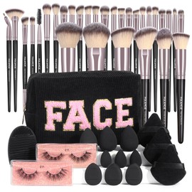 MAANGE Makeup Brushes Set 46 Pcs Makeup Tool Set Premium Synthetic Brush Make up Brush Set Multi-functional Makeup Kit (Black, 46 Piece Set)