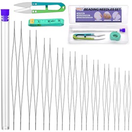 UOOU 30 Pcs Beading Needles Set, 10 Sizes Big Eye Seed Bead Needles, Jewelry Making Supplies Beading Needles for Jewelry Making