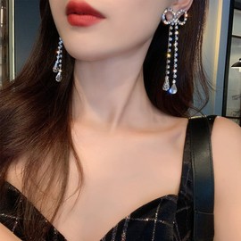 Wedding Earrings for Women Silver Bridal Earrings Sparkling Rhinestones Prom Earrings Teardrop Dangle Earrings