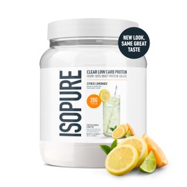 Isopure Clear Whey Isolate Protein Powder, Lactose Free, Gluten Free, Naturally Flavored, Citrus Lemonade, 20g Protein Per Serving, 14.1 Oz, 16 Servings (Packaging May Vary)