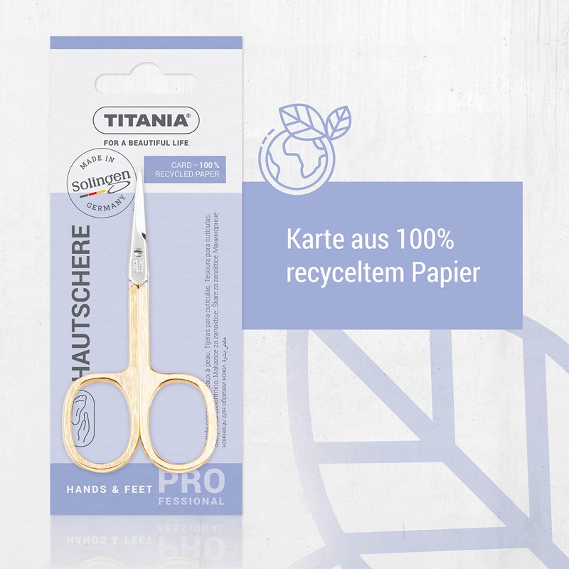 TITANIA Solingen Cuticle Scissors with Thin Tip (Gold-Plated, 9.5 cm)