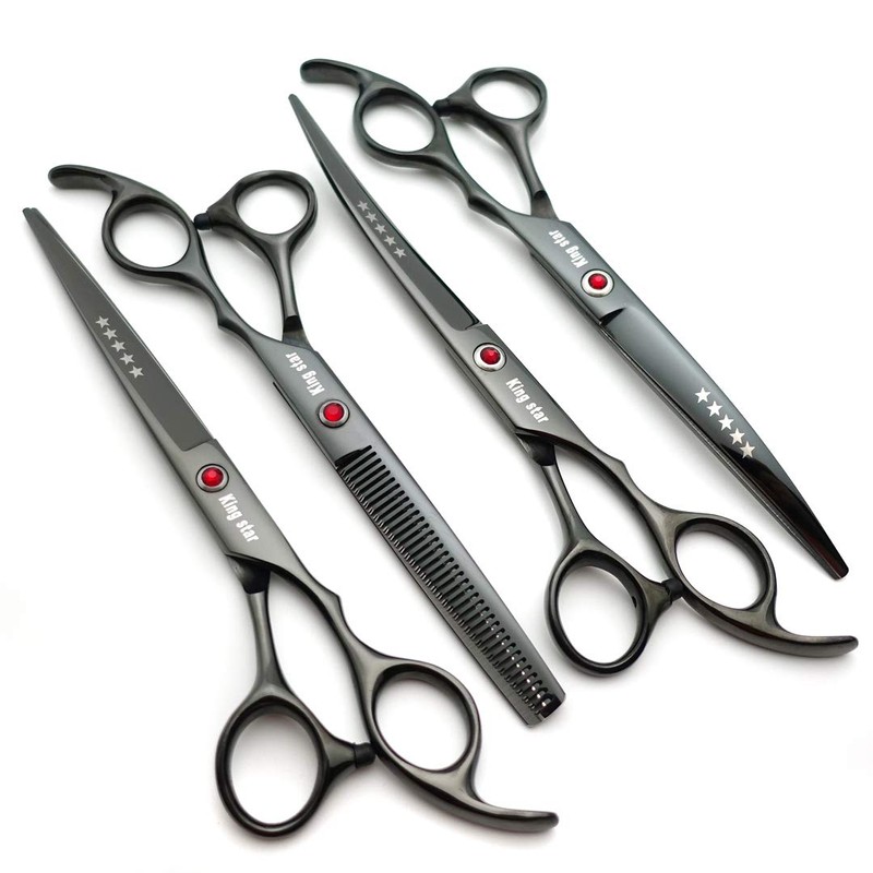 KINGSTAR 7.0in Titanium Black Professional Pet Grooming Scissors Set,Straight &