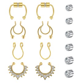 VCMART Fake Nose Ring Fake Septum Fake Nose Rings for Women Fake Septum Ring Fake Septum Piercing Clip On Fake Nose Piercing Non Piercing Faux Septum Nose Rings Gold