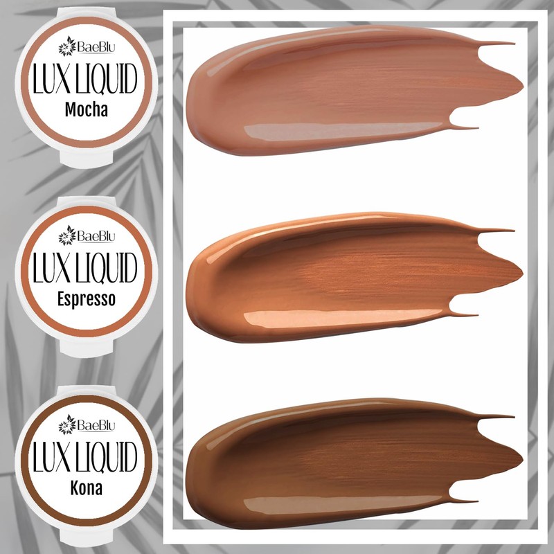 BaeBlu Organic LUX Liquid Foundation SAMPLES, Mocha, Espresso, Kona