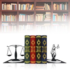 Scales of Justice Metal Bookends, Lady Justice Book Ends, Justice Bookends for Shelf, Black Book Stopper, Book Organizer for Desk, Home Office Book Holder, Lawyer Gifts