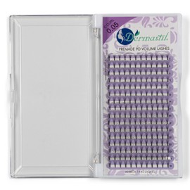 Dermastil 9D Premade Handmade Volume Eyelashes, C Curl, Thickness 0.05 mm, Ready Fan without Knots for Eyelash Extension, PBT, Vegan, 16 Strips Box (14 mm)