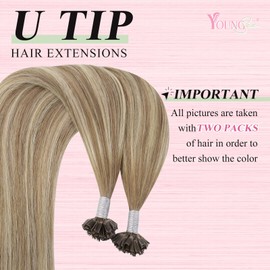 YoungSee U Tip Human Hair Extensions Light Brown Ombre Blonde 14-24 Inch 50g Fusion Hair Extensions Balayage Add Volume and Length