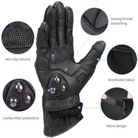 INBIKE Leather Motorcycle Gloves with Carbon Fiber Hard Knuckle Touch Screen for Women Black XX-Large