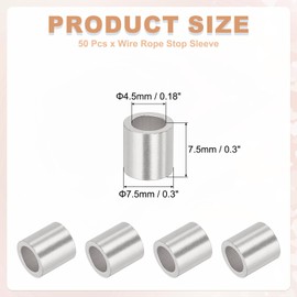 sourcing map 3/16"(4mm) Aluminum Crimping Loop Sleeve, Wire Rope Stop Sleeve Round Crimp Ferrules for Wire Rope and Cable Ferrule, Silver 50Pcs