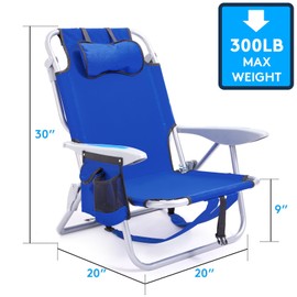 Canpsky 4-Position Reclining Patio Chair for Adults, Adjustable Lay Flat Lounge Chair with Cooler Bag, Cup Holder, Headrest, Backpack Straps, Lightweight Folding for Beach, Lawn (Blue)