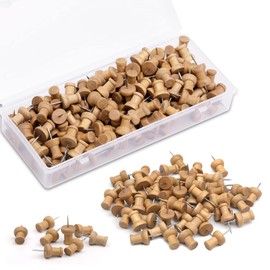 150 Pieces Wooden Thumbtacks Decorative Push Pins Marker Pen for Map Cork Sign Card Office Hanging with Storage Box