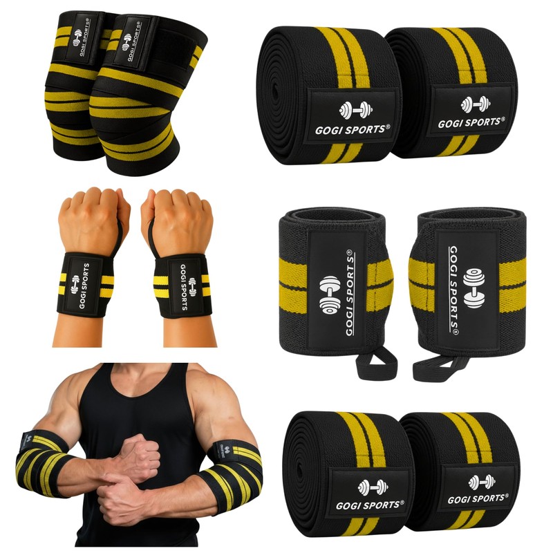 Kit Vendas Para Rodilla Knee Wraps + Coderas +muñequeras Gym