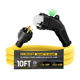 10FT NEMA L14-30P to SS2-50R RV Marine Power Generator Adapter Cord, 30A 4 Prong Locking Generator L14-30P Male to 50A Marine Shore Power SS2-50R Female with 135° Elbow Grip Handle LED Power Indicator