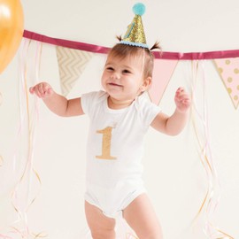 Toyvian 1st Birthday Hat Glitter Cone Hat Adjustable Tiara Headbands Sparkle Princess Birthday Hat for Baby Girl Boy Party Supplies 1st Birthday Decor(Blue)