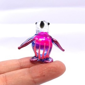 Sansukjai Penguin Tiny Figurines Hand Blown Glass Art Bird Animals Collectible Gift Home Décor (Multi-Pink)
