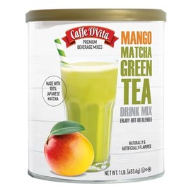 Cafe D'Vita Mango Matcha Green Tea - Sweet Flavored Matcha Latte Powder, Ceremonial Grade Japanese Matcha Mix, Sweetened, Enjoy Hot or Iced - 19 oz Can