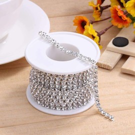 1 Roll 10 Yards Rhinestone Trim Crystal Cup Chain in Silver Setting Casing Clear (SS8 2.5mm)