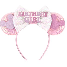 Pink Minnie Ears Hair Accessory, Mouse Headband for Women Girls (Birthday Girl-Pink)