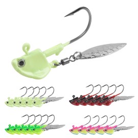 16Pcs Fishing Jig Head Underspin Jig Head Hook with Willow Blade Spinner Spoon Swimbait Jig Heads Hook for Bass Trout 1/4OZ 3/8OZ 2/5OZ