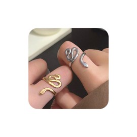 Aneneiceera Vintage Long Snake Ring Gold Spiral Snake Ring Snake Opening Finger Ring Punk Reptile Serpent Ring Adjustable Statement Ring Jewelry for Women (Gold)
