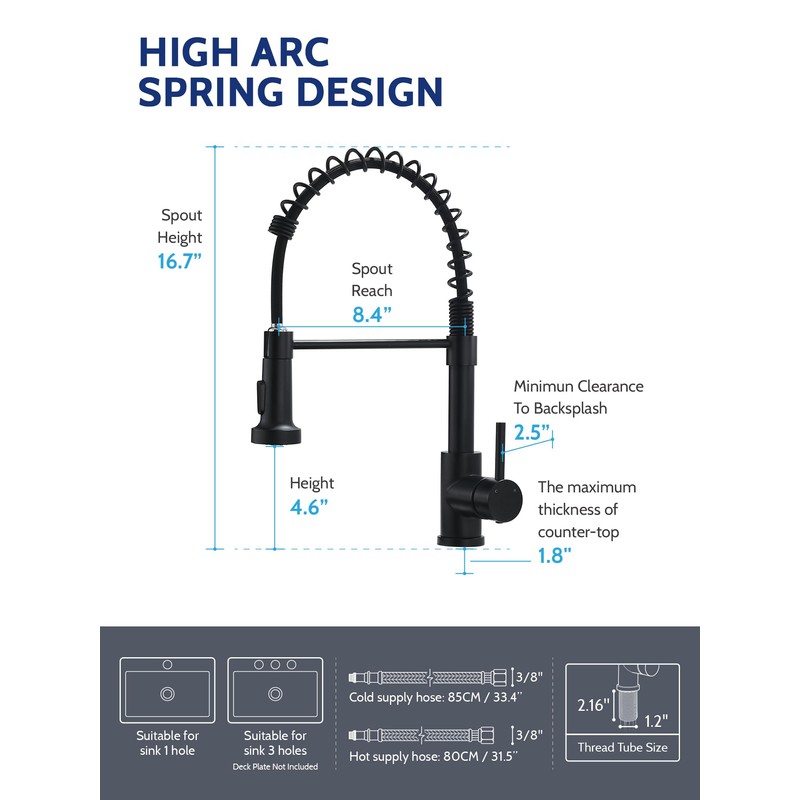 LUFEIDRA Black Kitchen Faucets with Pull Down Sprayer - High