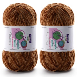 2 Plush Chunky Chenille Yarn, Fluffy Velvet for Crocheting, Soft Thick Bulky Yarns for Knitting and Making Clothes, Hats, Scarves, Blankets, Cushions (3.5oz 196.8yds Each) (Dark Brown)
