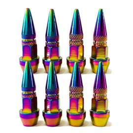 TEAMWILL 8pcs Aluminum 45mm Metal Spike Wheel Tire Valve Stem Cap Car Truck Air Dust Caps Colorful Rainbow