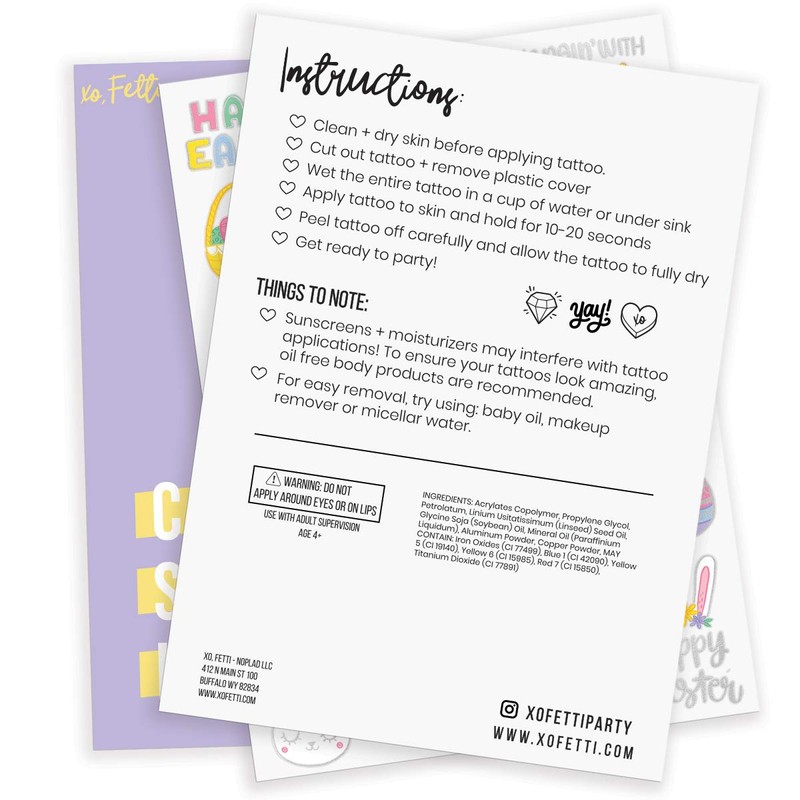 xo, Fetti Easter Party Supplies Temporary Tattoos - 48 Glitter