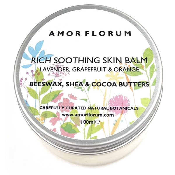 100% Natural Rich Soothing Skin Balm - Shea + Cocoa Butter & Beeswax - by AMOR FLORUM - Protects the Skin Barrier, Moisturises, Soothes, Repairs