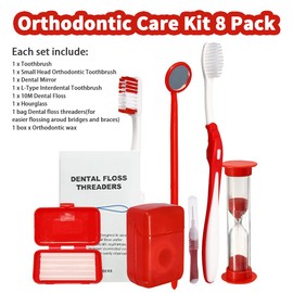 Ceonam Braces Cleaning Kit for Teeth, Portable Orthodontic Toothbrush Kit Oral Care Dental Travel Kit - Interdental Brush Dental Wax Dental Floss Toothbrush Box (Red)