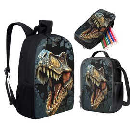 HUGS IDEA Dinosaurs Animal Backpack Set with Lunch Box & Pencil Case 3 in 1 School Bag for Boys Kids Lightweight Bookbag for Student, Ideal for Elementary & Middle School