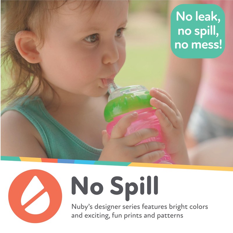 Nuby No-Spill Soft Straw Easy Grip Sippy Cup for Girls