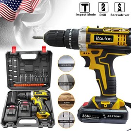 21V Cordless Drill Set, Power Drill 59Pcs With 3/8 Inch Keyless Chuck, 25 3 Clutch Electric Drill With Work Light, Max Torque 45Nm, 2-Variable Speed & 2 Batteries And Fast Charger - Color: Yellow