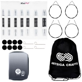 KnitPro Karbonz Midi Set 4 inch Circular Knitting Needles Size 2.5, 4, 6, 7, 8, 9, 10 Interchangeable, 4 Cables, 2 Connectors, 8 Caps, 4 Keys, Fabric Case with Project Bag
