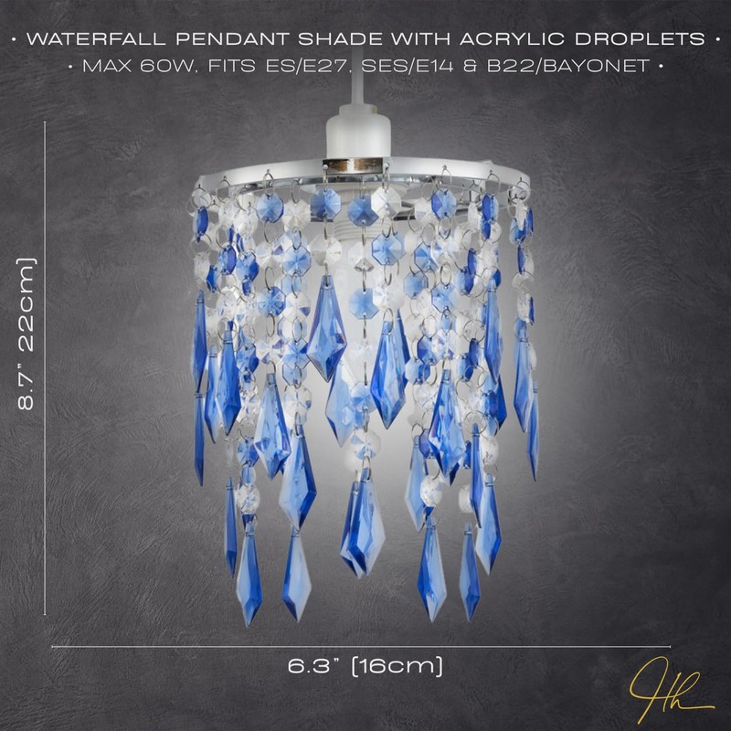 Modern Waterfall Design Easy Fit Pendant Shade with Clear/Midnight Blue