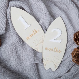 Wooden Surfboard Baby Milestone Cards, Beach Milestone Sign, Tropical Baby Sign, 1-12 Months Interchangeable Monthly Milestone Sign, Baby Announcement Sign