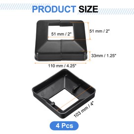 uxcell 4Pcs Post Base Cover, 4.25"x4" (Internal Size 2"x2") PVC Split Style Post Skirt, Porch Column Wrap for Post Fence Deck Cable Railing Baluster Stair Rails, Black