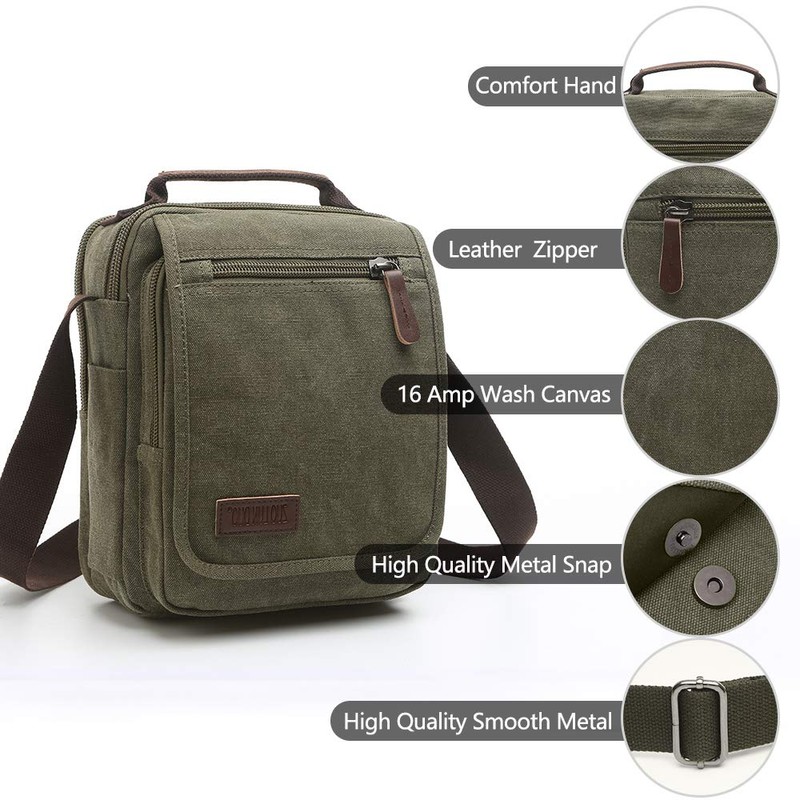 TELOSPORTS Messenger Bag Small Canvas Crossbody Bags Shoulder Bags Man