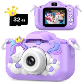 Unicorn Kids’ Camera, Christmas, Birthday Gifts for Boys Age 3-12, 1080P HD Selfie Digital Video Camera, Cute Little Girls’ and Boys’ Gifts/Toys for 3-9 Years
