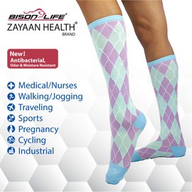 ZAYAAN HEALTH Argyle Compression Socks (12-15 mm/Hg) | Anti-fatigue, Comfortable, Odor & Moisture Resistance - Pastel Green/Purple/Blue