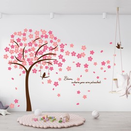Kids Sticker Clearance Nursery Bedroom Wall Decor Characters Colorful Creatures Joyful Adventures Fun-Filled Toddler's Room Cherry Blossom Tree Decal Decoration Home Wall Stickers Mural 310cm x 180cm