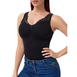 Joyshaper Women's Undershirt Shapewear Tummy Control Shirt Shaping Tops Bra Tank Tops Shirt Lace Vest Top Vests Shaping Belly Away Shirts Body Shaper, black