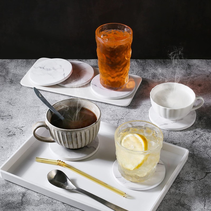 Absorbent Coasters for Drinks,Ceramic Coaster Set of 6 with Holder,