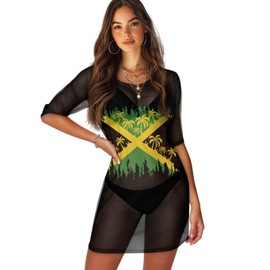 Srengjodk Jamaica Cover Up for Women 2025,Jamaican Flag Clothing,Jamaican Cover Up,Swim Cover Up for Women,Rasta Beach Coverups,Chic Jamaica Black Large